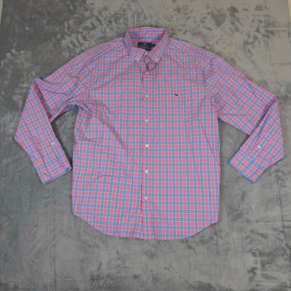 Vineyard Vines Tucker Shirt Mens XL Pink Blue Plaid Classic Fit Cotton Top